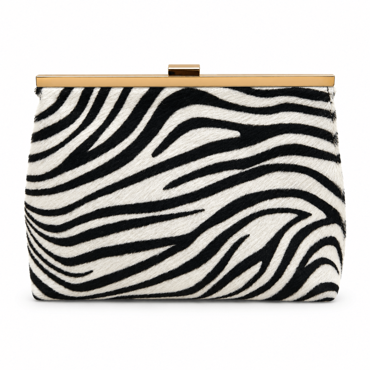 Zebrina Clutch – LiBEAU Passende Damen Clutch Zebra Animal-Print Schwarz Weiß, goldener Bügelverschluss, perfekt kombinierbar zum Zebrina Belt | LiBEAU
