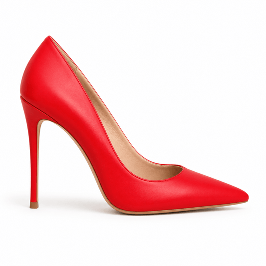 Zora Pumps – LiBEAU rote Leder-Pumps seitlich, eleganter 10 cm Absatz, zeitloser klassischer Style, Seitenansicht | LiBEAU
