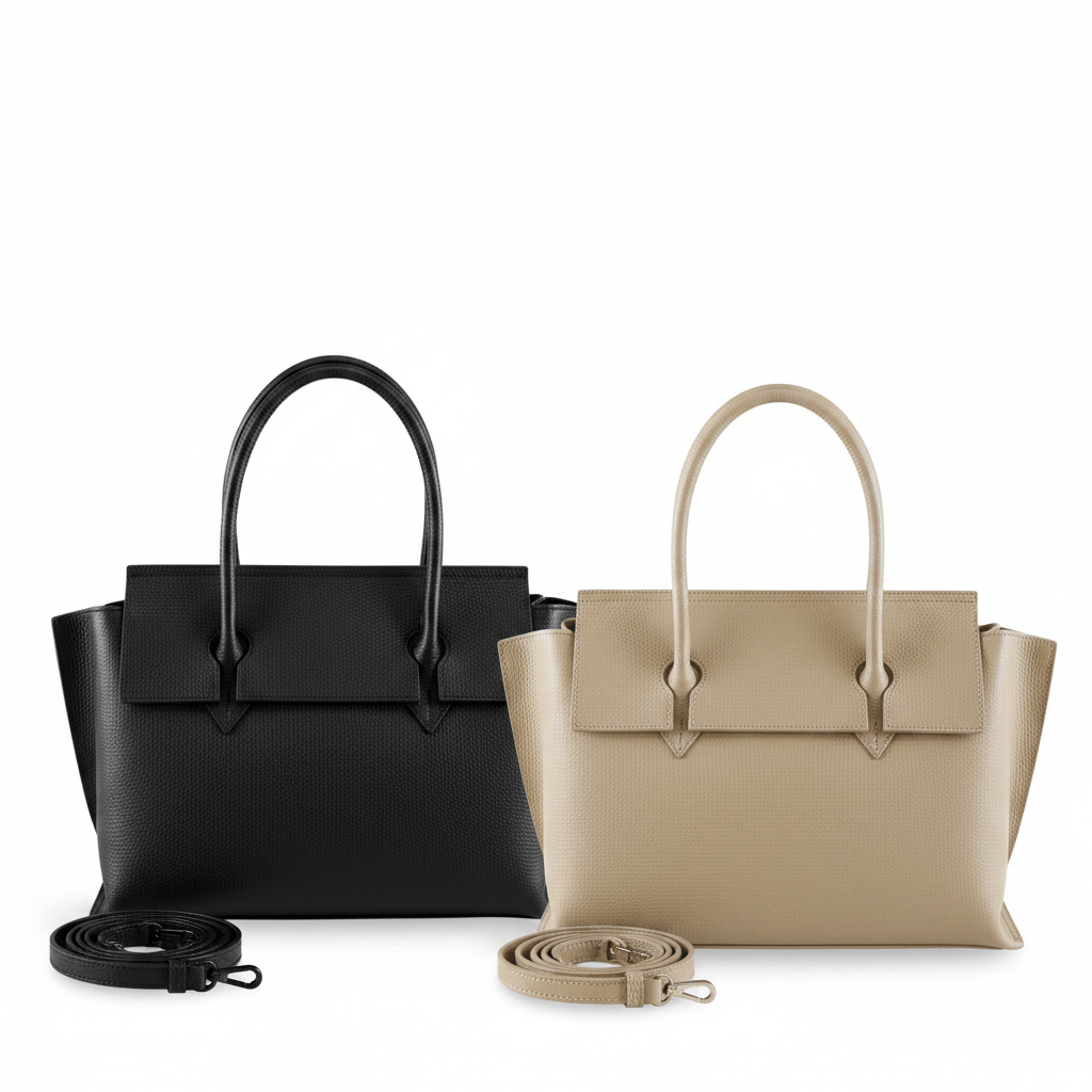 Bag Julius – Große Leder-Handtasche in Schwarz & Creme, beide Farben | LiBEAU
