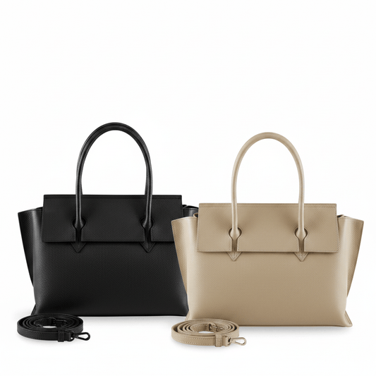 Bag Julius – Große Leder-Handtasche in Schwarz & Creme, beide Farben | LiBEAU
