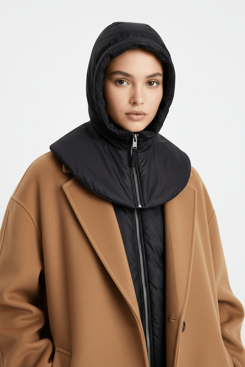 Balaclava 2 in 1 – Nylon Kapuzenschal schwarz getragen, Outfit Ansicht | LiBEAU
