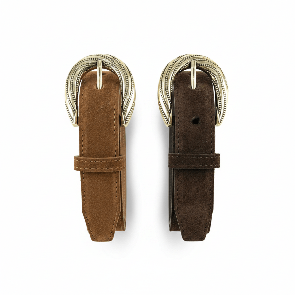 Belt Larry – Wildleder-Gürtel mit Silberschnalle in Cognac und Dunkelbraun, Duo | LiBEAU
