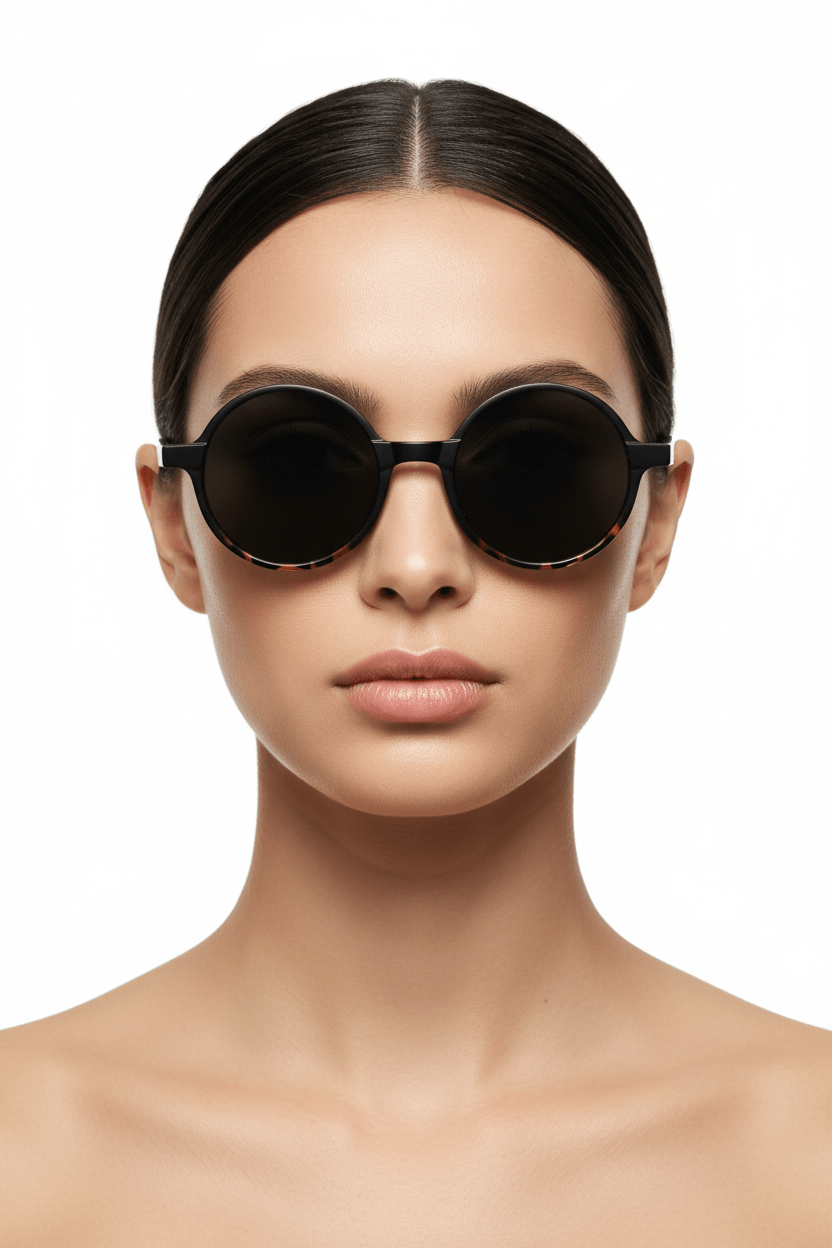 Model trägt Modebrille in schwarz, getigert