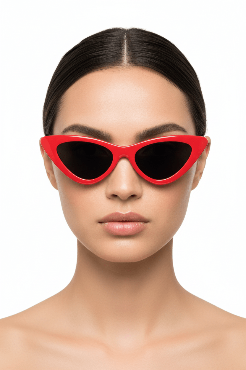 Model trägt Modebrille rot Cateye