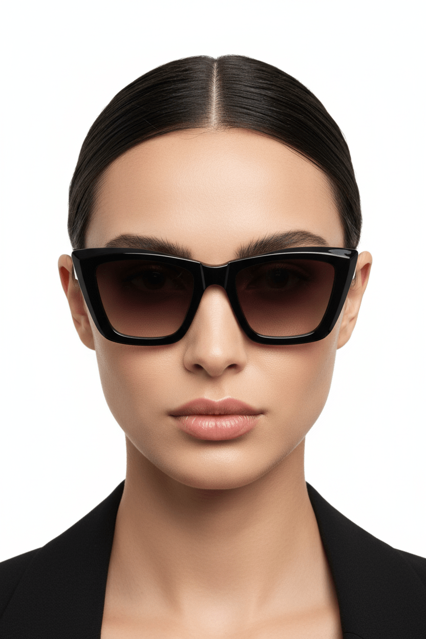 Model trägt Modebrille in schwarz, classy