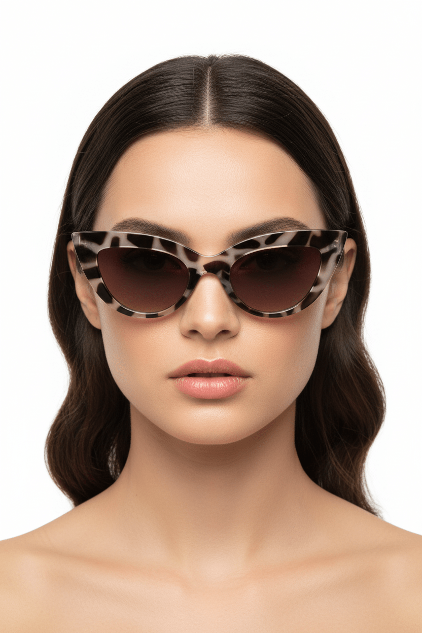 Model trägt Modebrille getigert, Vintage