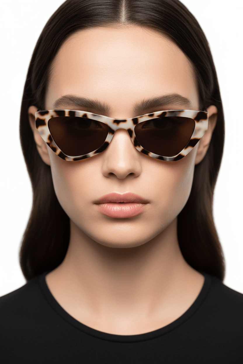 Model trägt Modebrille in Leopard Optik