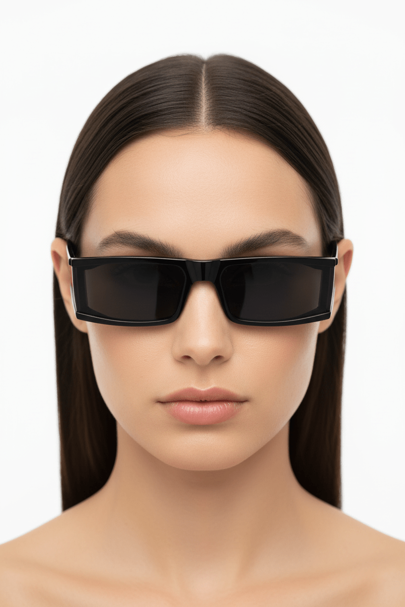 Model trägt Modebrille in futuristischen Style