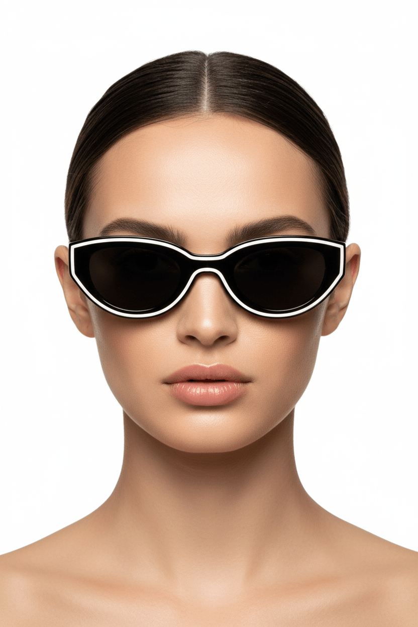 Model trägt Modebrille Fancy weiß umrandet