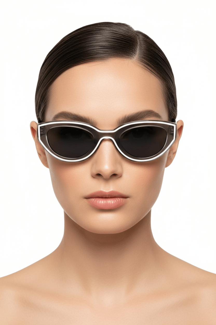 Model trägt Modebrille Fancy grau umrandet