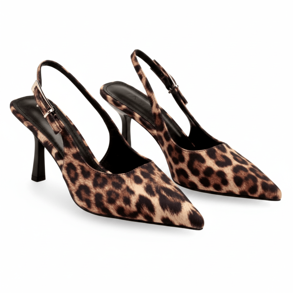 Leo Sling Backs – Slingpumps Leo-Print, Detailansicht Spitze & Muster | LiBEAU
