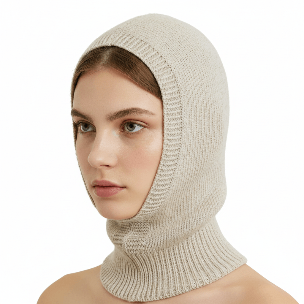 Loop Schal & Mütze – Strick Balaclava in Beige, elastische Passform für Kopf und Hals | LiBEAU
